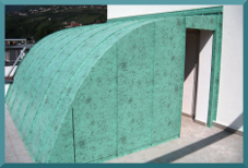 Dacheindeckung rund mit Abschlüssen in Aluminium Prefa mit Stehfalz